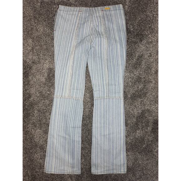 Vintage Gasoline Y2K Low Rise Striped Flare Jeans Denim Pants Boho Rave Size 11 - Picture 2 of 12